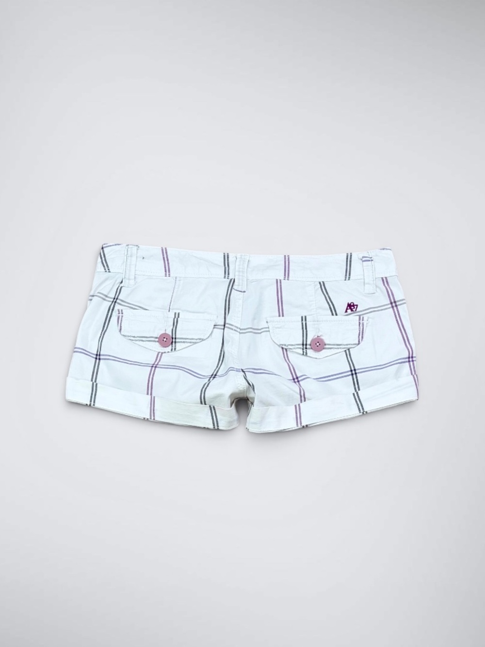 Early 2000s Aeropostale White & Purple Windowpane Plaid Micro Mini Shorts